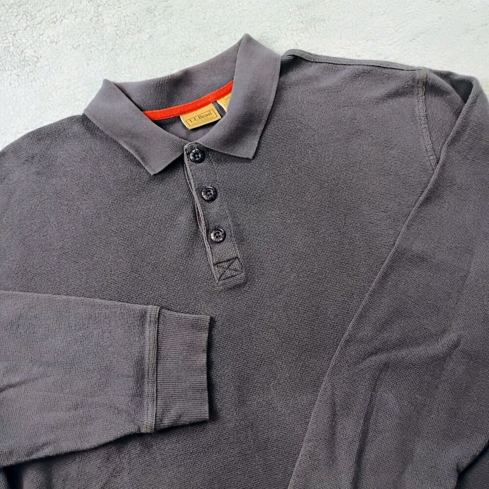 Vintage L.L. Bean LS Dark Blue Rugby Polo Shirt Men's Size XL 100% Cotton